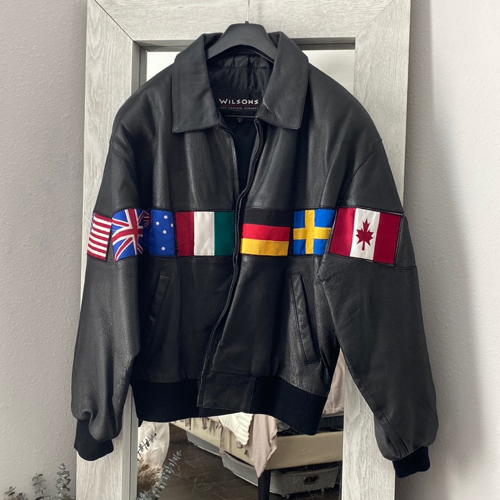 Men’s Leather Country Flags Jacket